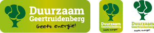 Set van drie logo's voor Duurzaam Geertruidenberg. Illustratie van donkergroene boom met daarnaast de tekst Duurzaam Geertruidenberg Geeft Energie!