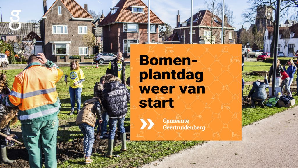 Voorbeeld van template voor video in huisstijl Gemeente Geertruidenberg. Met heading in oranje vlak met daaronder een afbeelding.